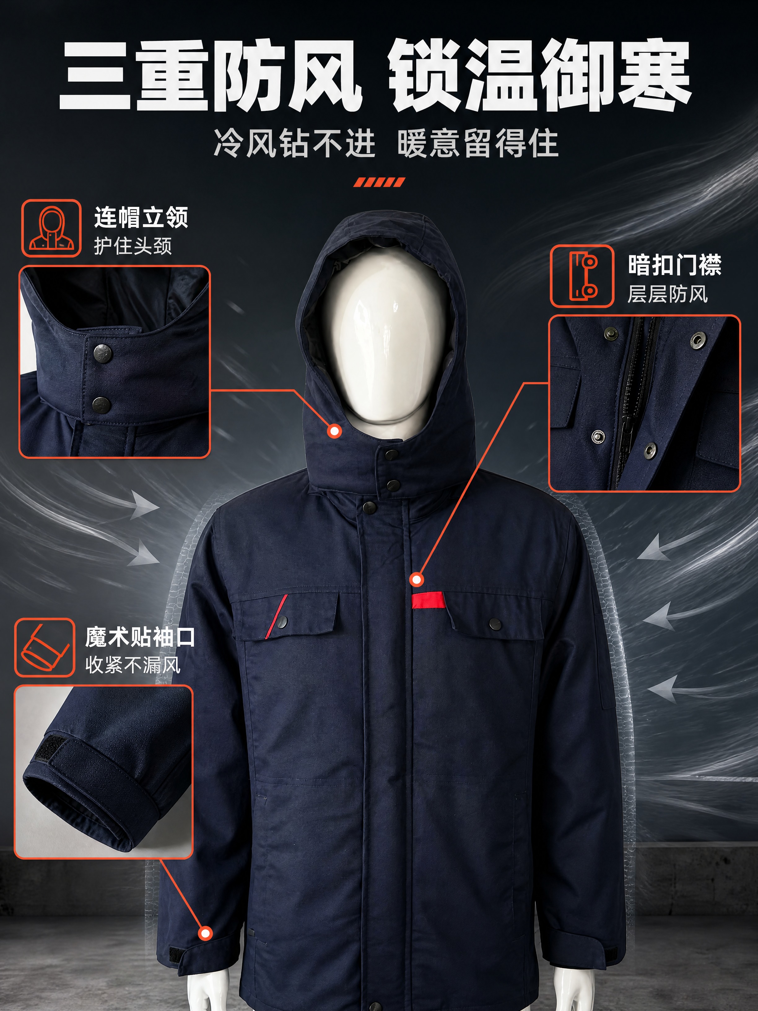 [商品] 使用【图1】藏青色连帽纯棉棉衣工作服；商品处理：保留… - 图片创意预览
