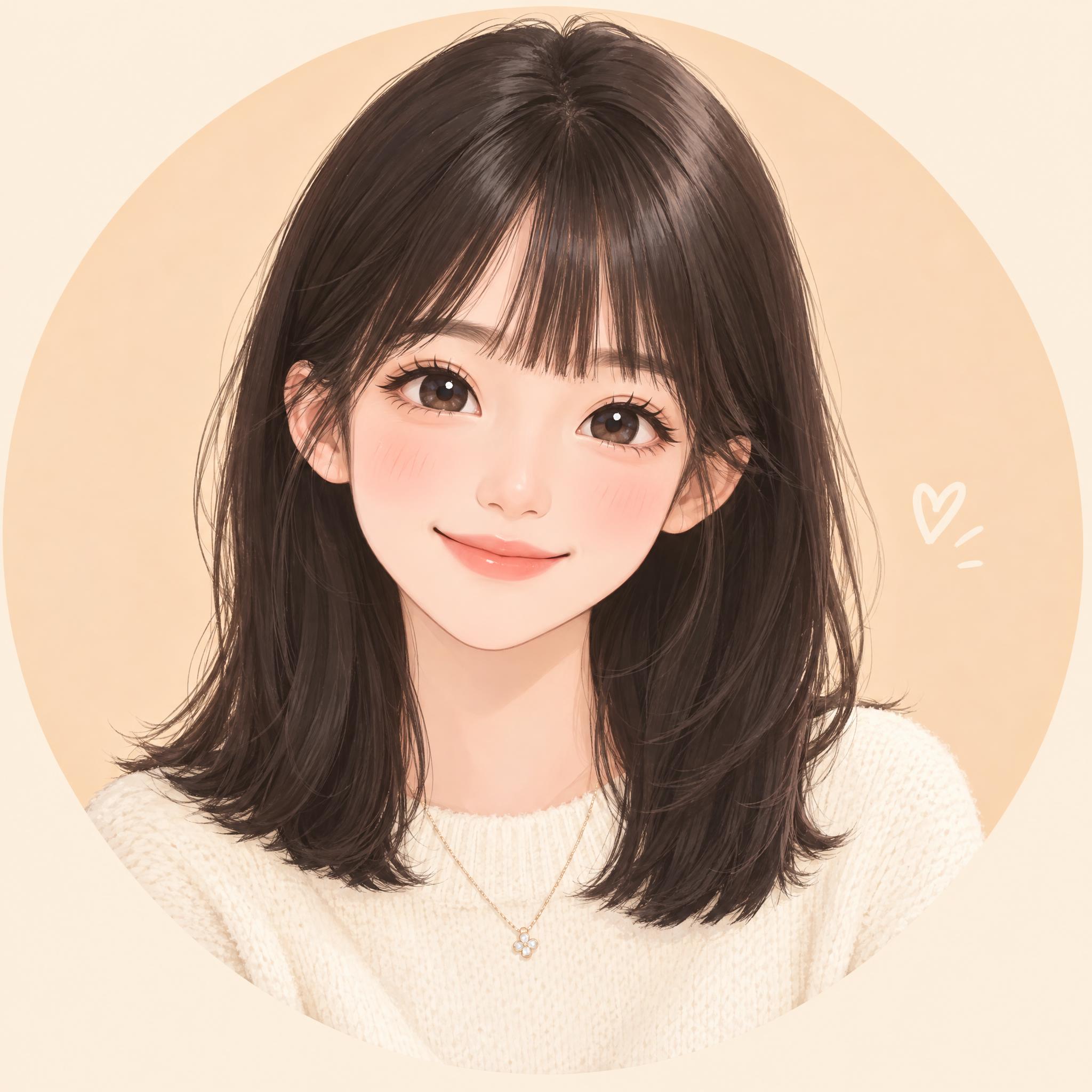 卡通风格女性穿搭博主头像，年轻女孩面带亲切温柔的微笑，中长黑发… - 图片创意预览