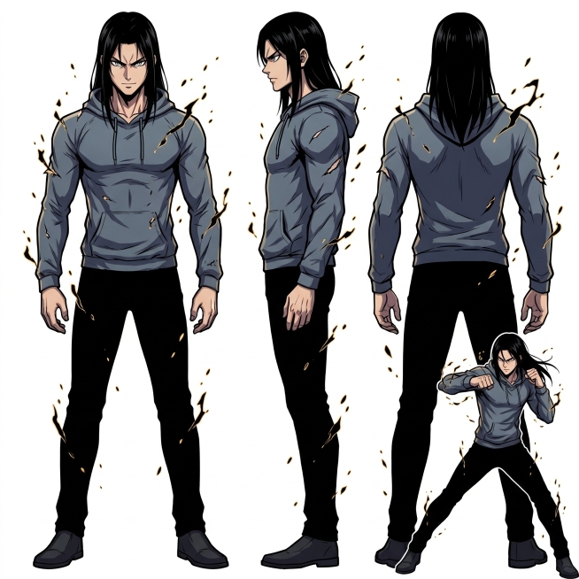 Based on the reference image, change the female character to a male character: keep the long flowing预览效果