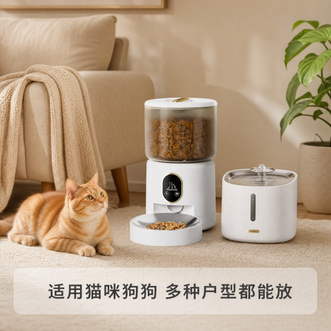 「图片1」，生成一套主图（7张），商品名称是智能喂食器，卖点是智能、不卡粮，适配拼多多平台，主图比例为1:1预览效果
