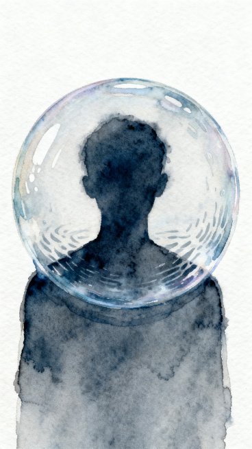 水彩风格，画面简洁高级，被透明气泡包裹的人形剪影，氛围呈现被束缚的压抑感预览效果
