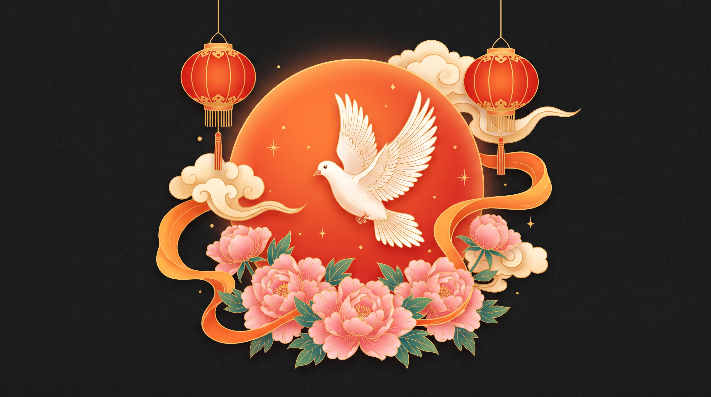 在画面中心位置，国风创意的图标，小元素设计，保留通透渐变层次与… - 图片创意预览