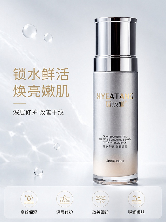 使用商品详情页技能根据商品图「图片1」「图片1」「图片1」生成详情页，参考图为，商品名称为保湿鲜活乳，卖点为高效保湿滋润，深层修护，改善粗糙细纹，增加弹力，水润嫩肤，适配平台为淘宝/天猫，图片比例为3:4，需求屏数为8张，