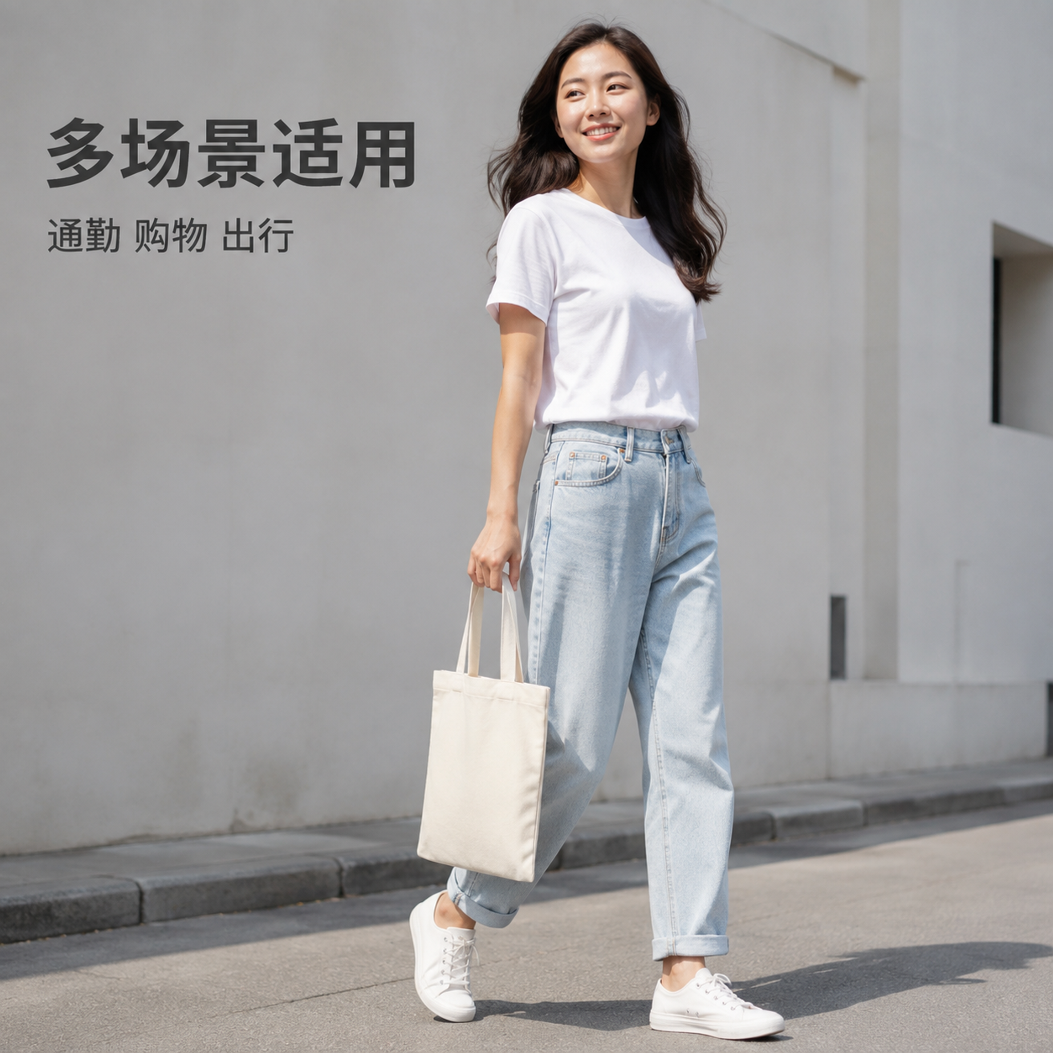 [主图-3] 帆布手提袋模特手提街拍场景。 [氛围风格] 简约… - 图片创意预览