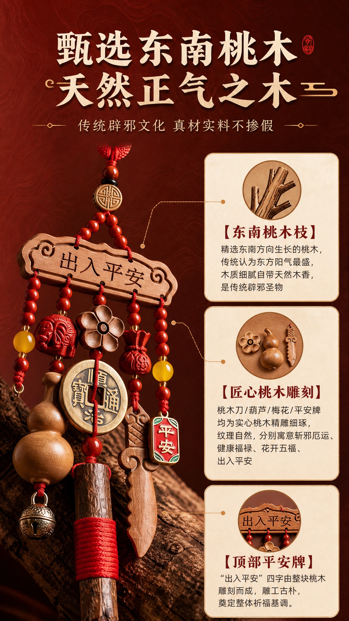 [商品] 使用【图1】桃木款挂件+【图3】葫芦款挂件；重点展示… - 图片创意预览