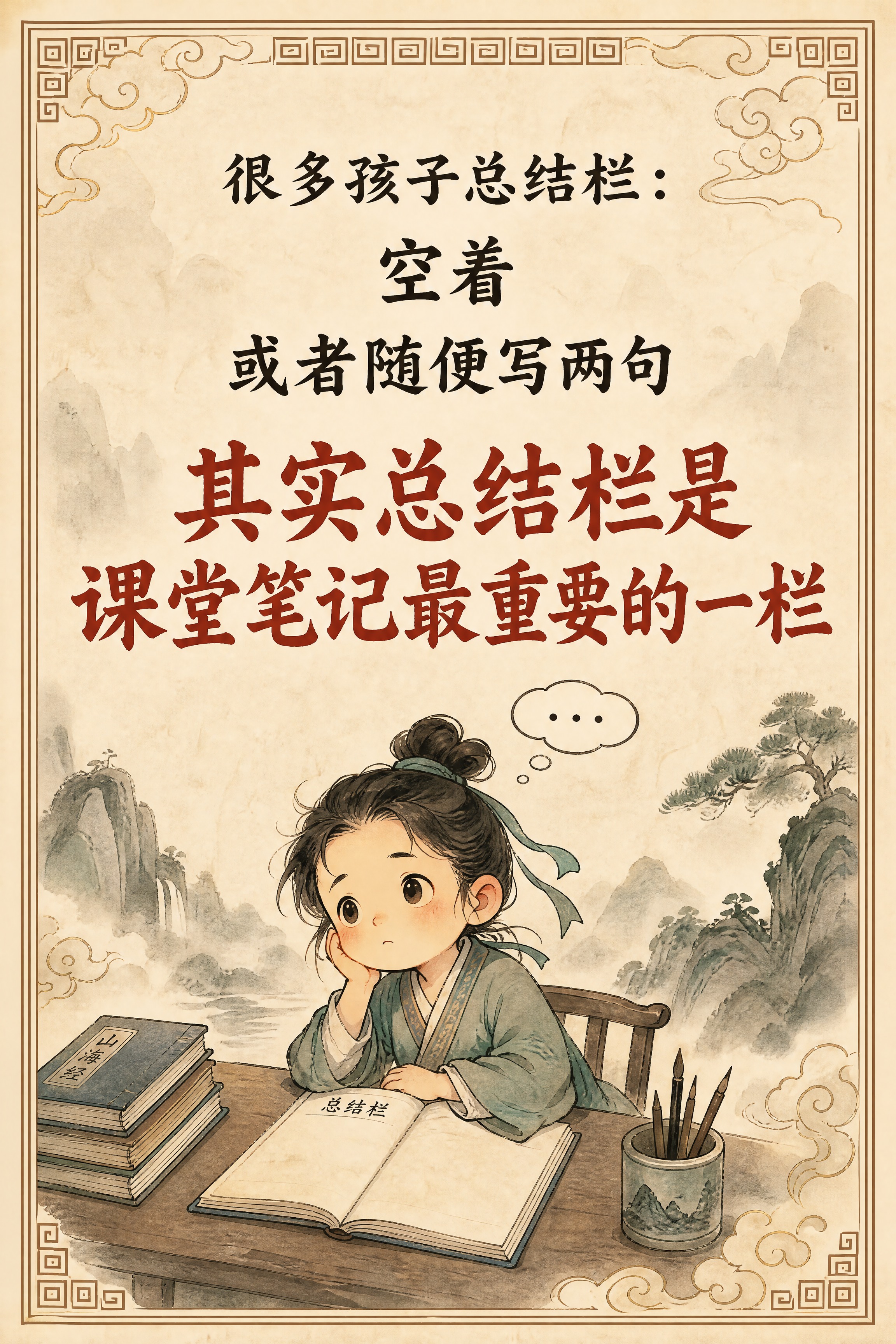 小红书笔记内页，痛点插画，国风山海经风格，米黄色宣纸纹理背景、… - 图片创意预览