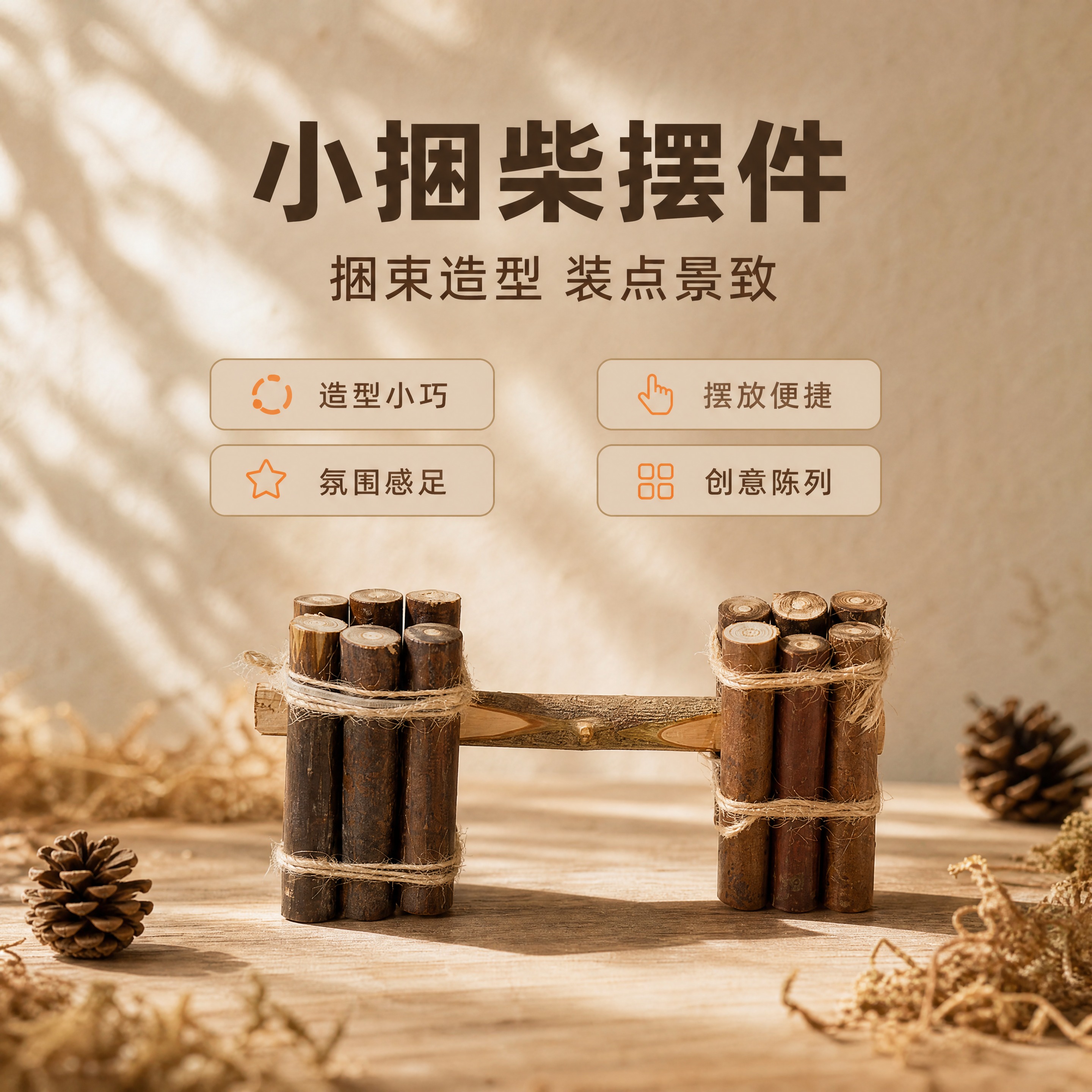 [商品] 使用【图1】喜庆小捆柴摆件；保留干柴枝材质、麻绳捆束… - 图片创意预览