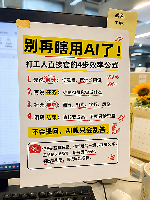 职场打工人AI使用技巧职场提升分享实景风小红书封面