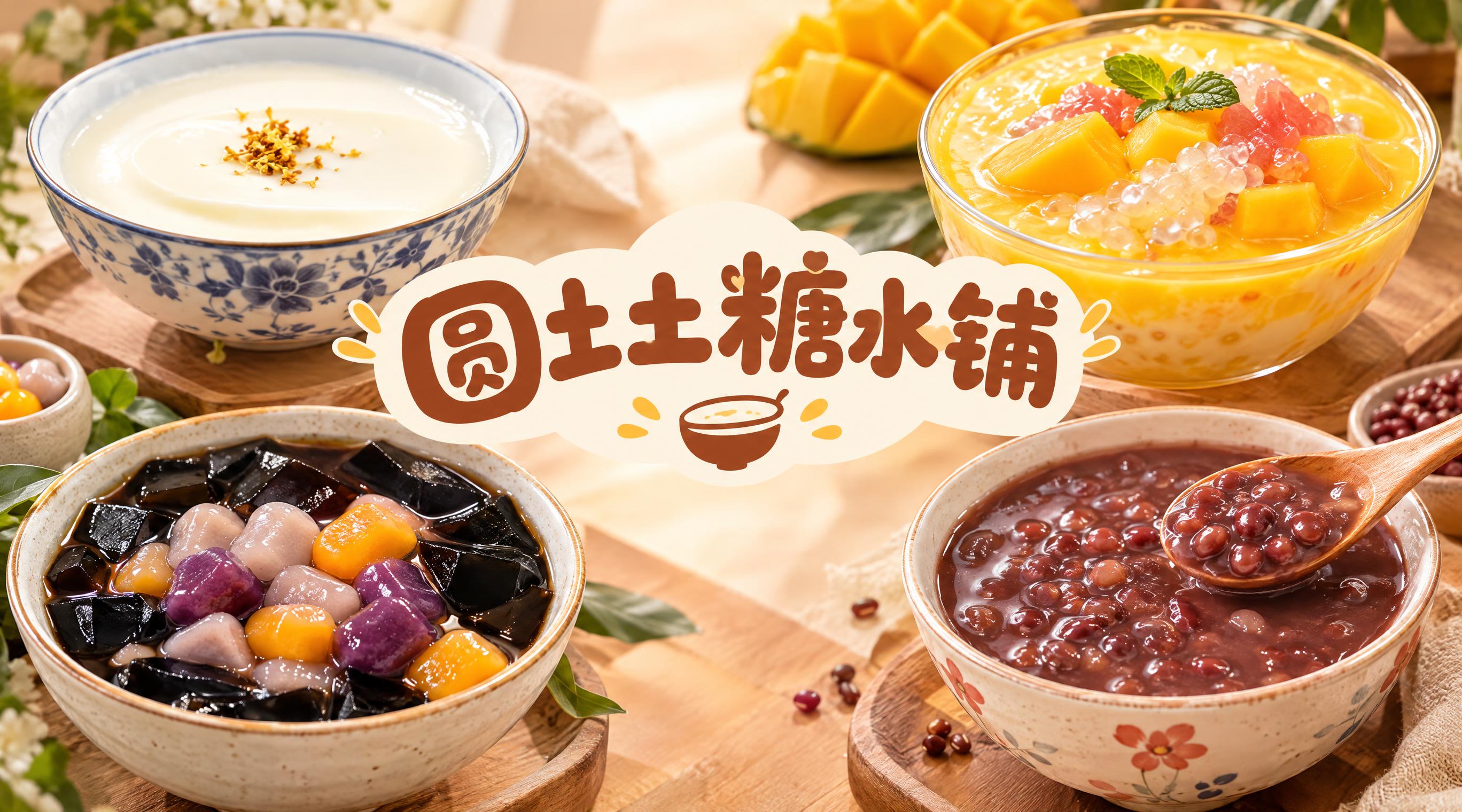 糖水店铺招设计，横版banner，店名"圆土土糖水铺"用可爱圆… - 图片创意预览