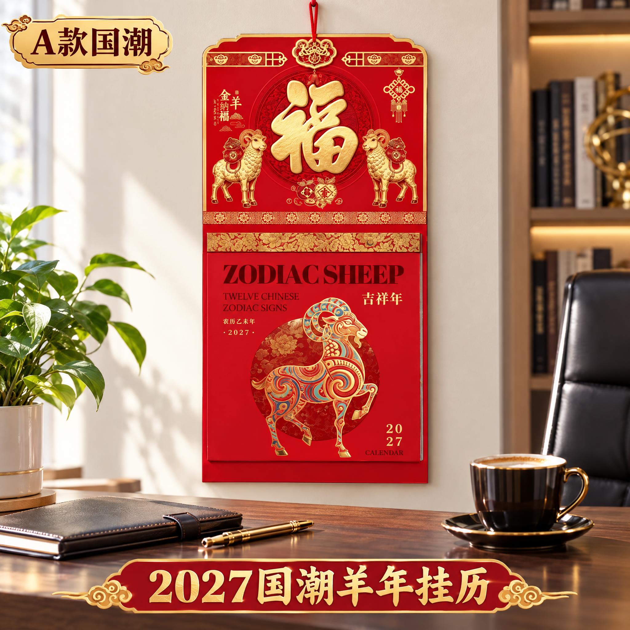 金羊纳福国潮羊2027年挂历淘宝主图，主题：A款国潮艺术羊展示… - 图片创意预览