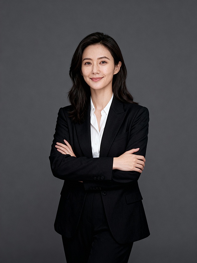 商务黑色西装V领双手抱胸女士形象照