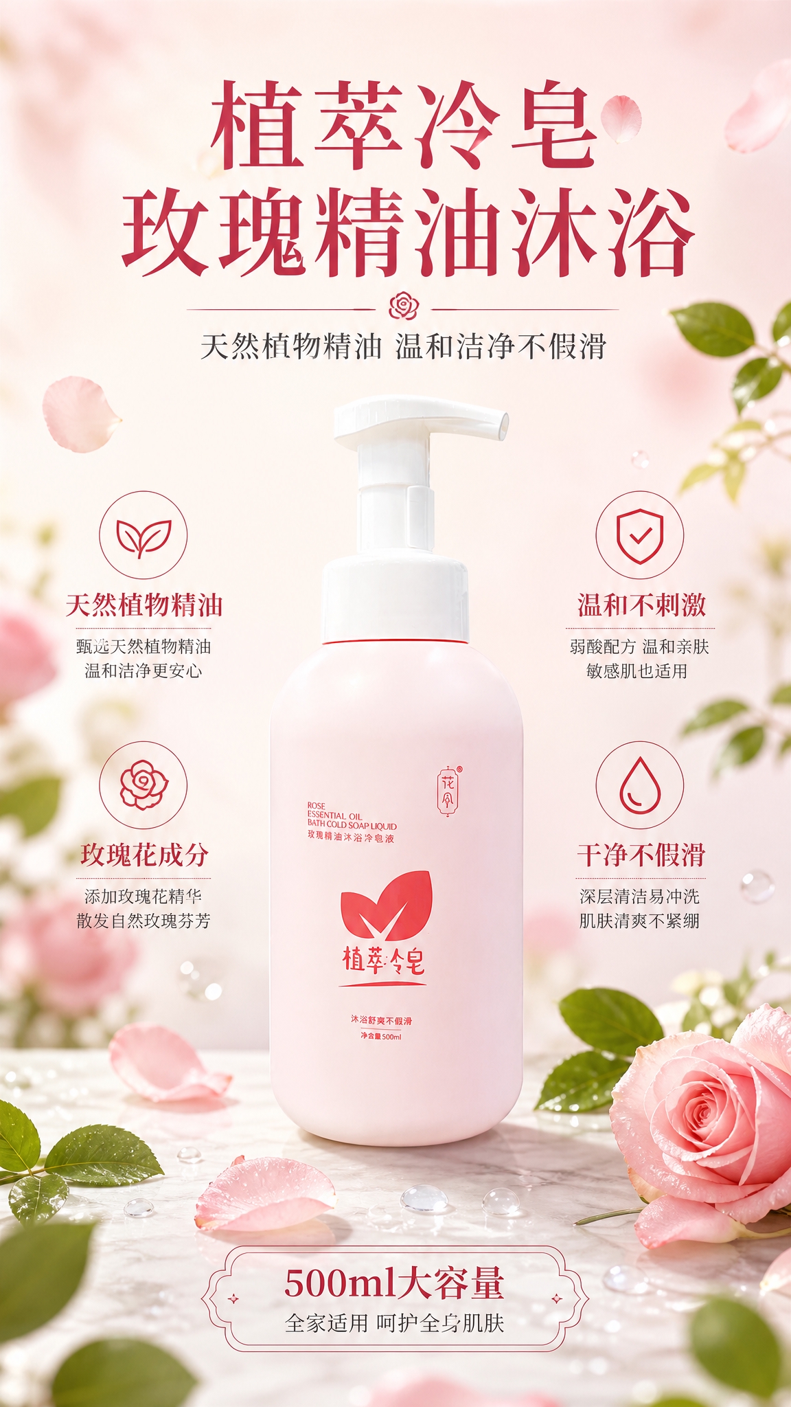 美妆个护商品营销海报，自然植萃型风格，清透高级柔光氛围。画面主… - 图片创意预览