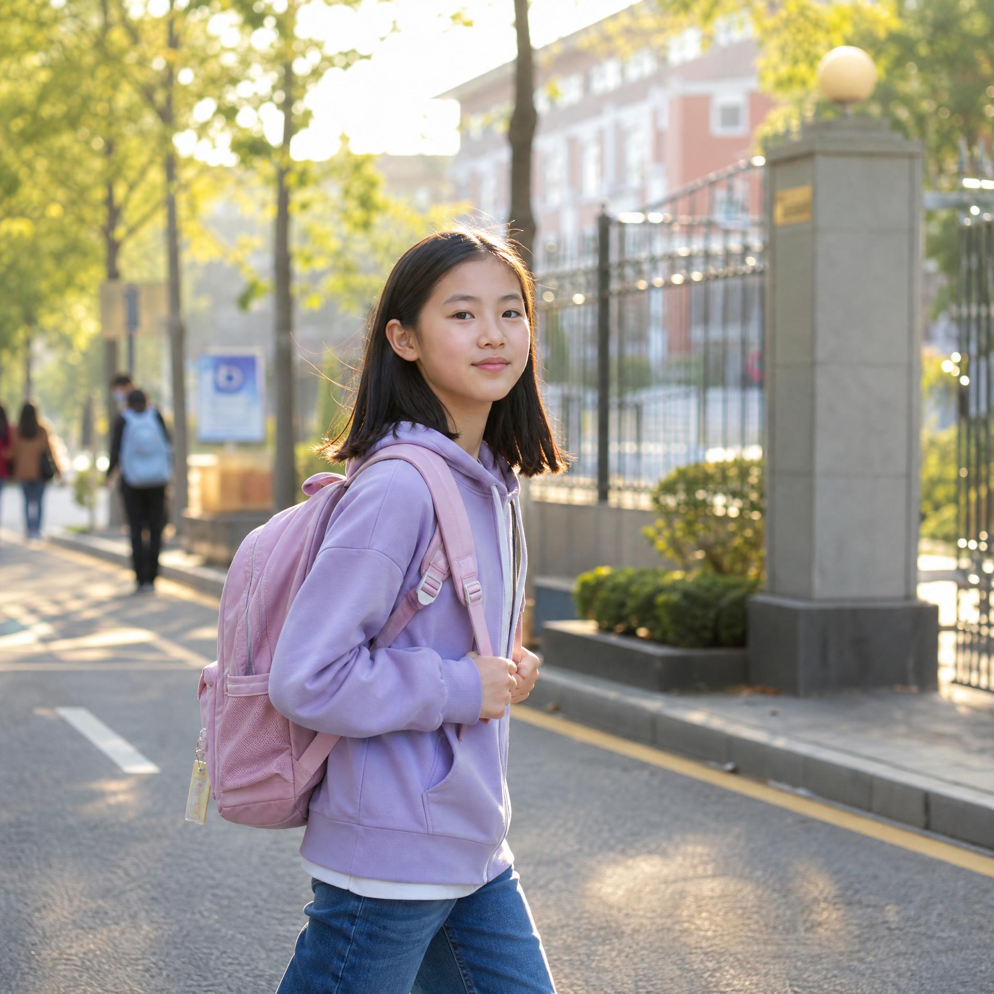 一张10岁中国女孩的日常生活照片，清秀的脸庞，留着齐肩黑发，穿… - 图片创意预览