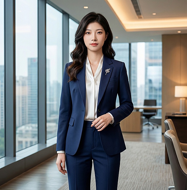 根据人物面部特征，生成人物全身职业照，风格要高级