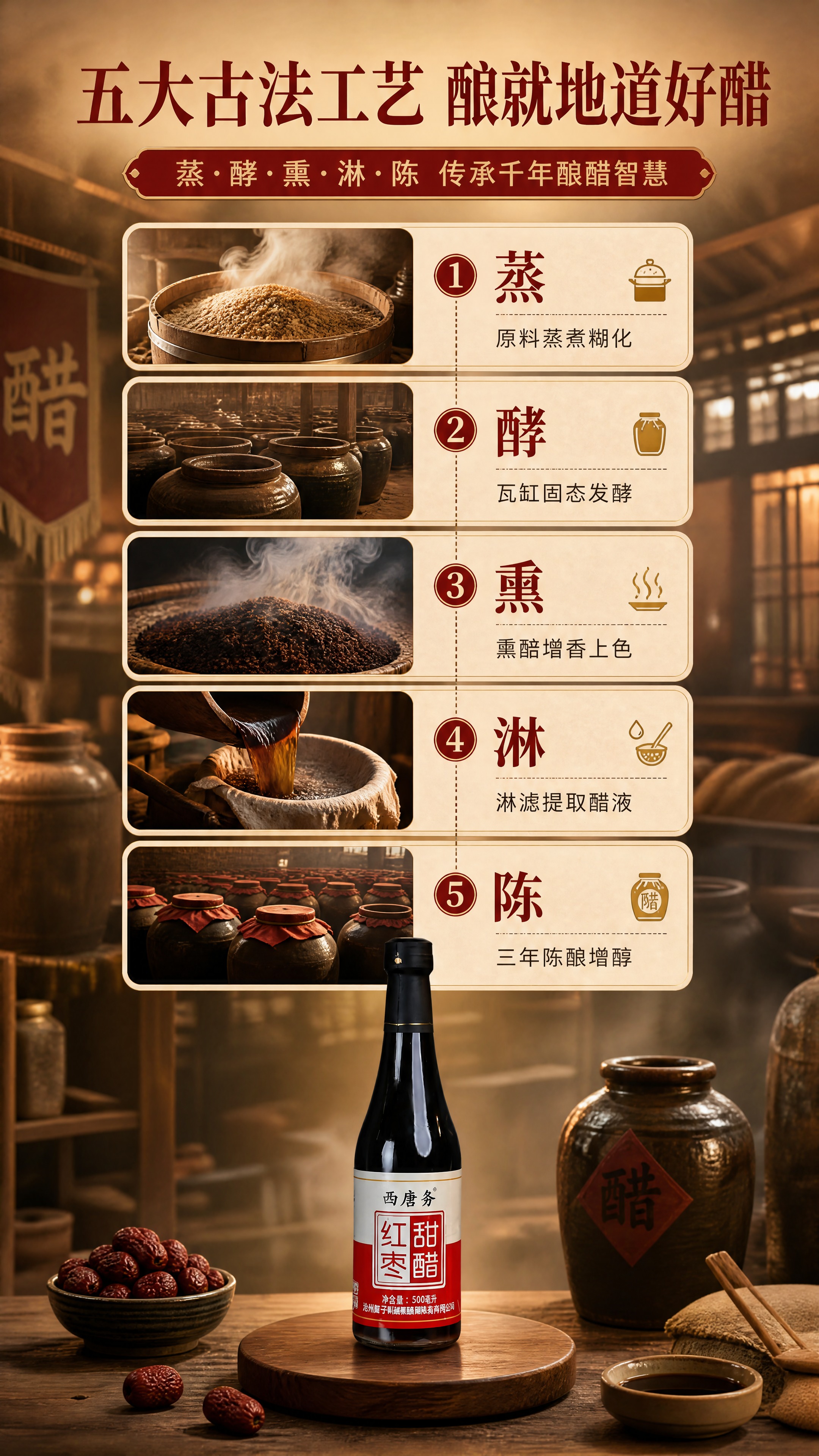 [商品] 工艺展示页，使用【图1】西唐务红枣甜醋产品图置于页面… - 图片创意预览