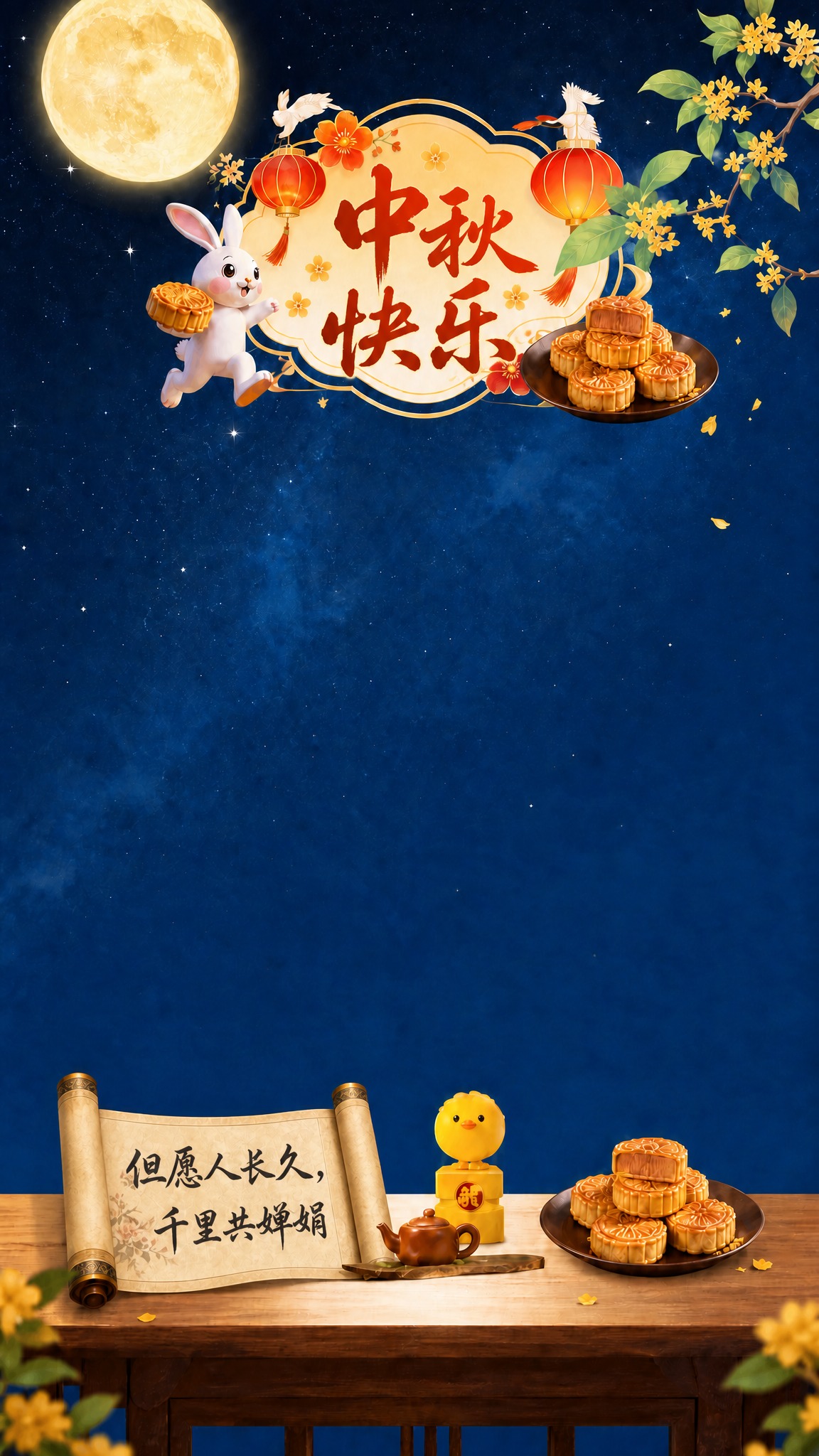 在书卷上添加手写风格的中秋古诗文字，内容为苏轼《水调歌头》中的… - 图片创意预览