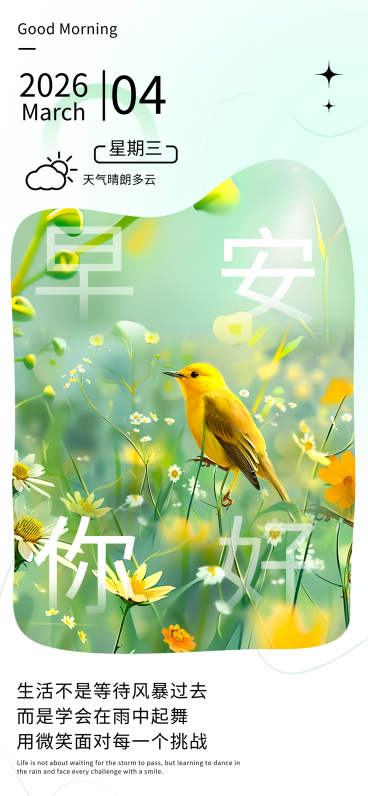 清新治愈风早安问候全屏竖版海报预览效果