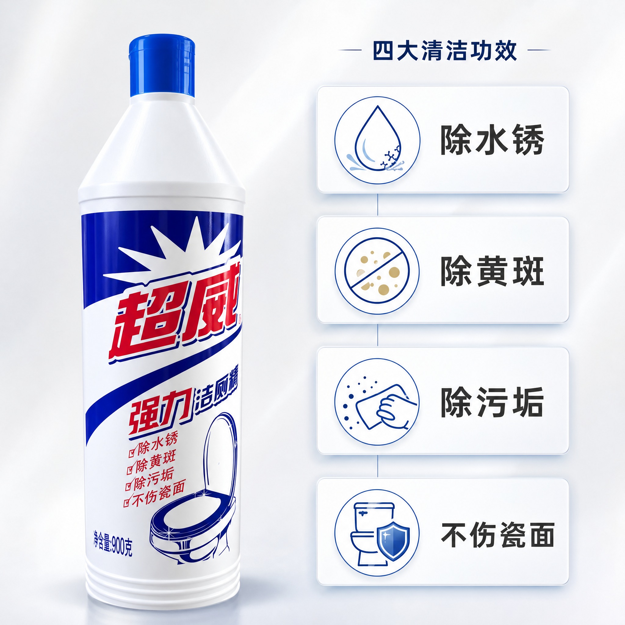 [主图2] 超威强力洁厕精900g 核心功效介绍图，四大清洁卖… - 图片创意预览