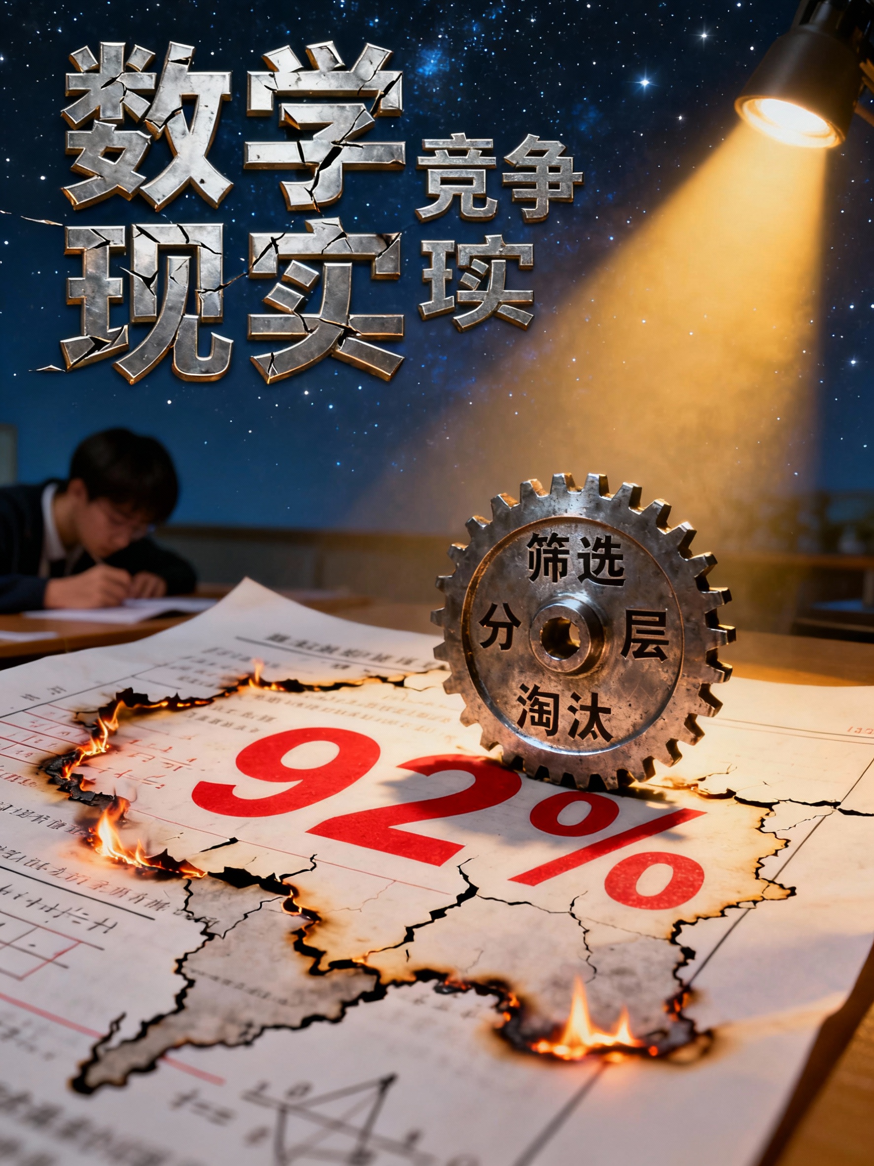 [image-一张破碎的数学考卷在聚光灯下燃烧，边缘烧焦的痕迹… - 图片创意预览