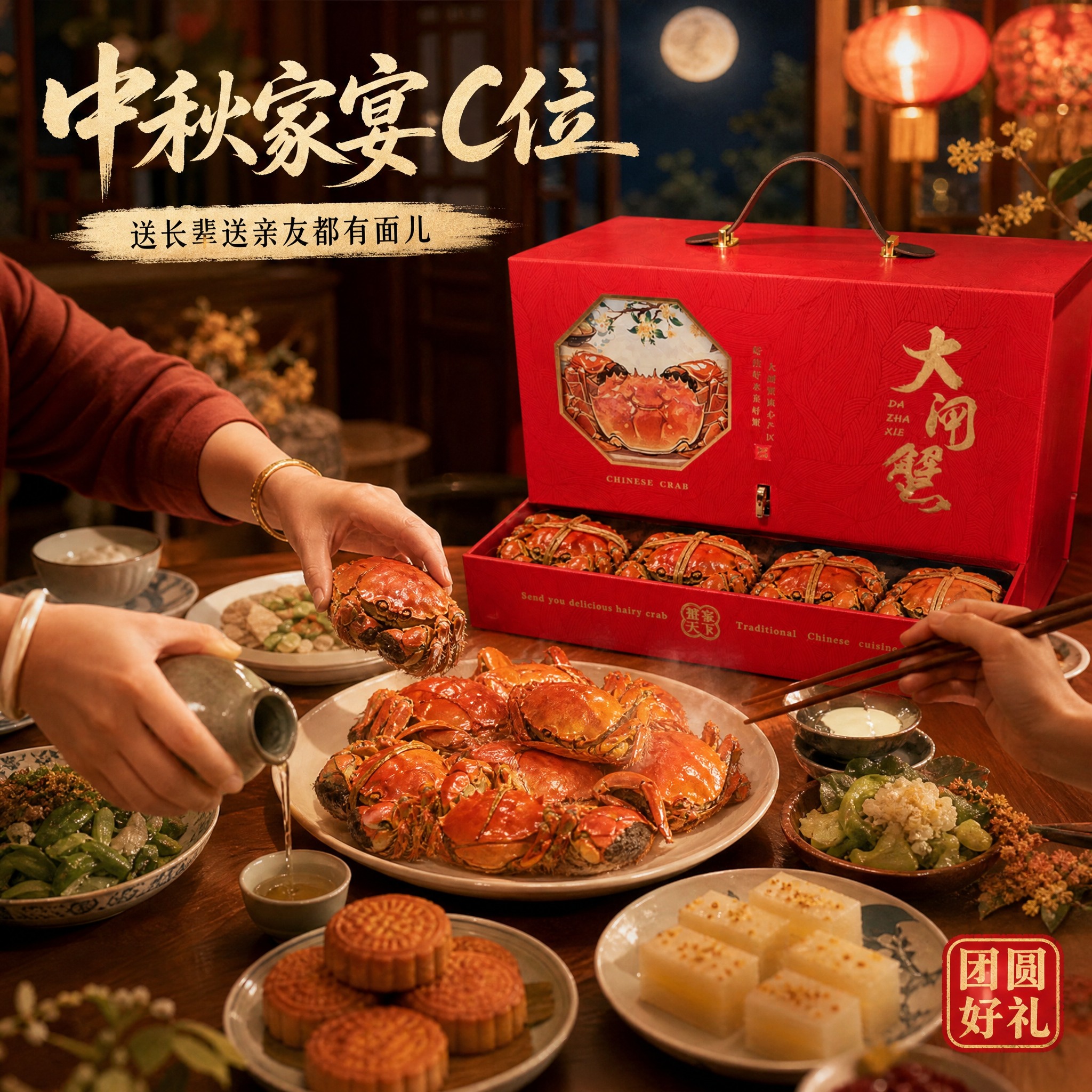 [主图-4] 生活方式场景图，中秋家宴/亲友聚餐场景，小红书V… - 图片创意预览