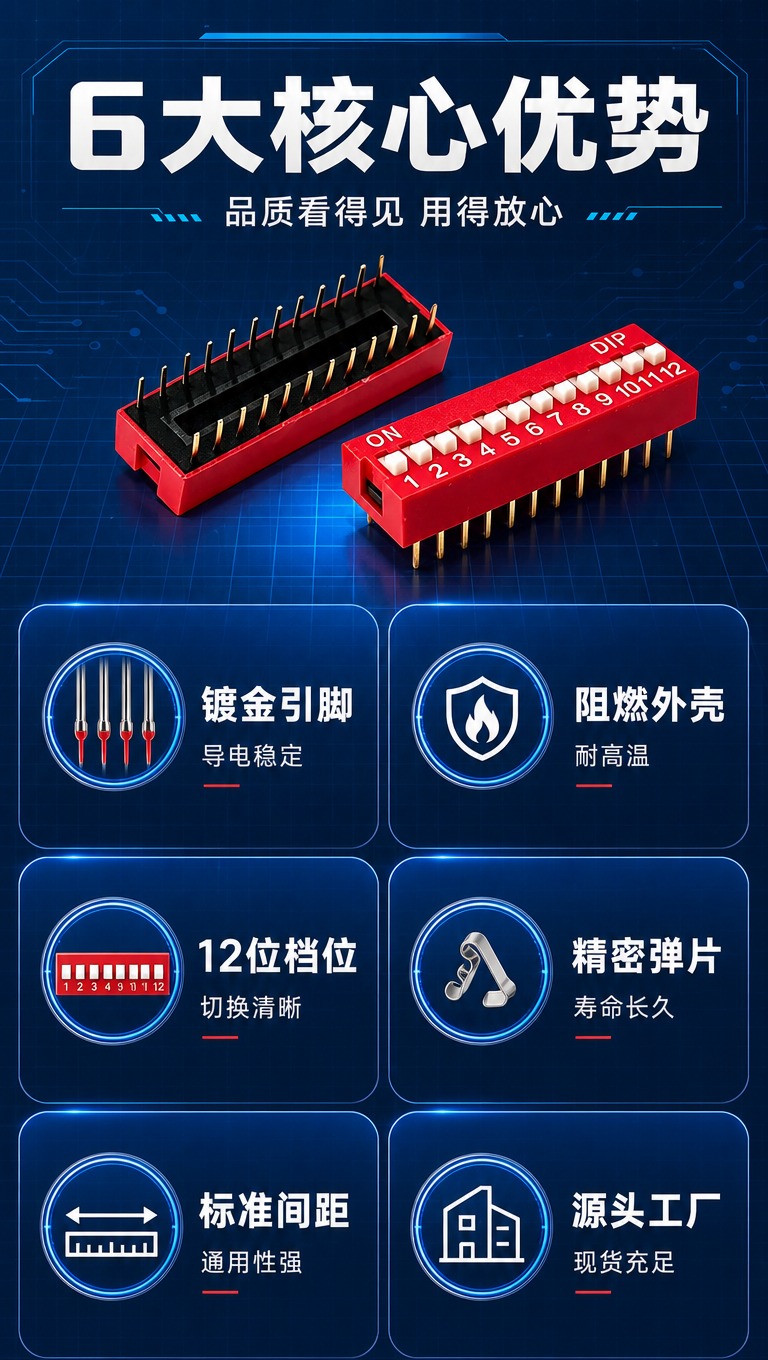 [商品] 使用【图1】12位红色DIP直插拨码开关；保留红色外… - 图片创意预览
