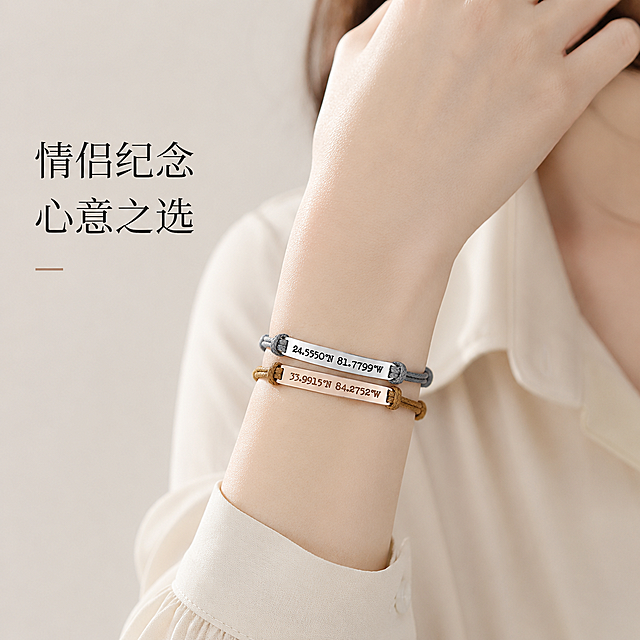 「图片1」，生成一套主图（5张），商品定制手环，卖点是定制名字激光镭雕，适配1688平台，主图比例为1:1