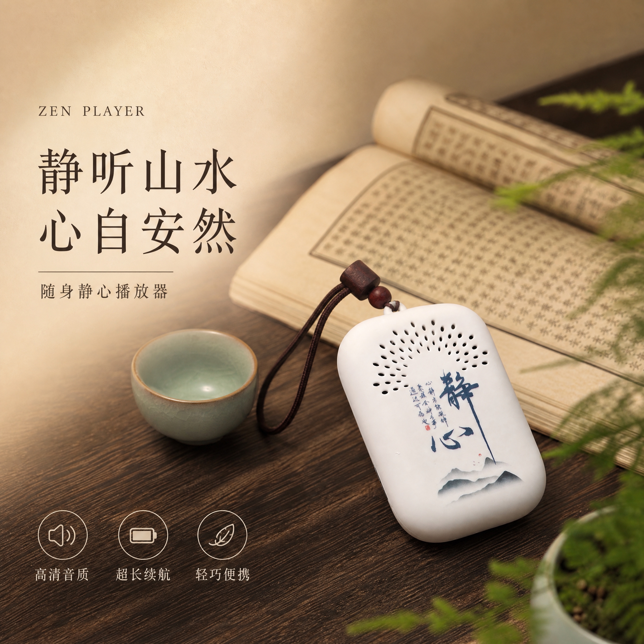 [单张主图] 静心播放器 高级氛围感主图，走暖棕禅意静物路线，… - 图片创意预览