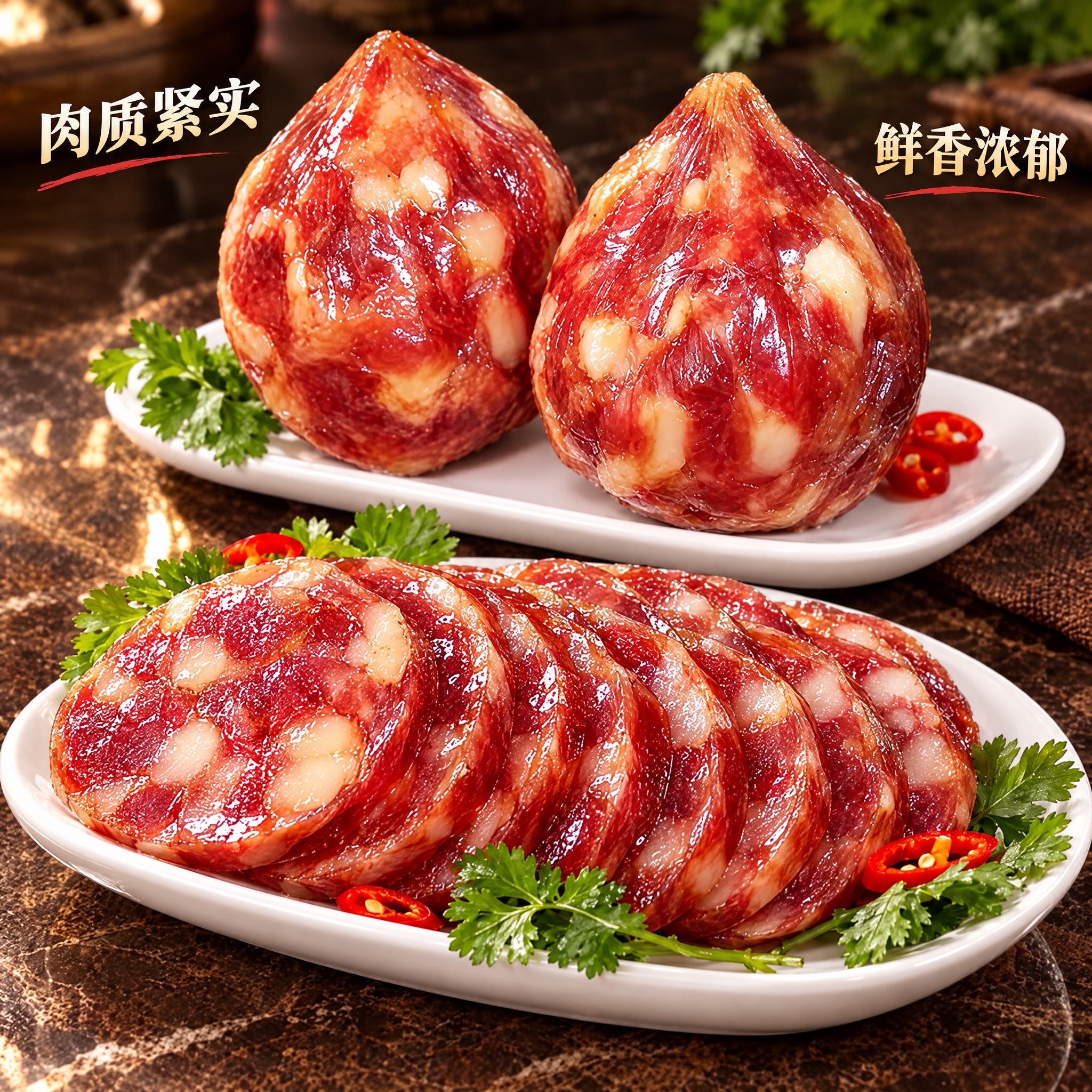 香肚电商详情图，1:1正方形构图，香肚产品占据画面大面积，保持… - 图片创意预览