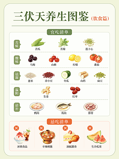 三伏天养生饮食图鉴简约食物插画小红书配图