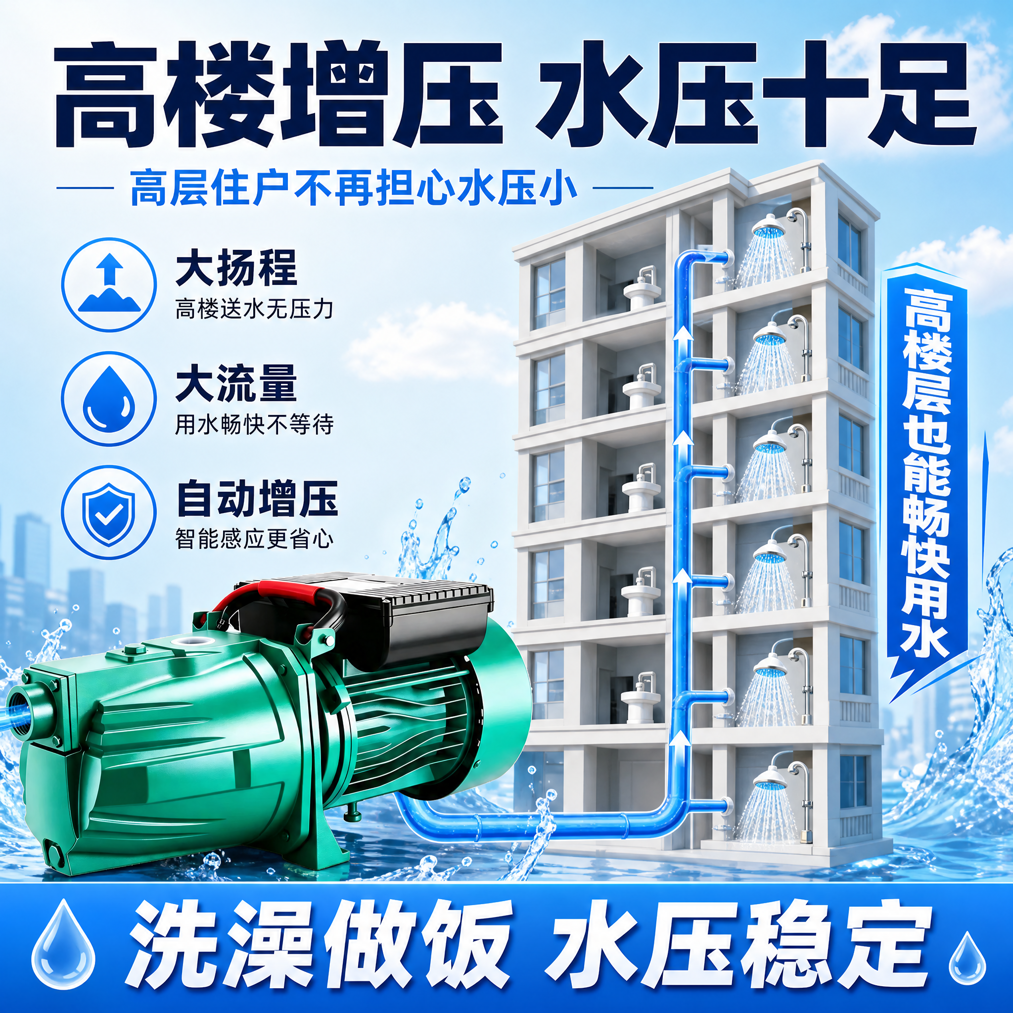[主图-5] 场景主图，主题是高楼增压使用场景。 [统一基调]… - 图片创意预览