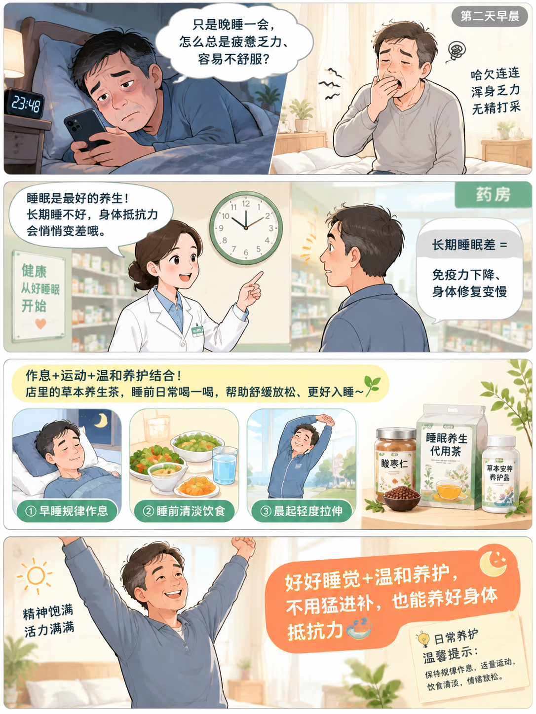 生成一张竖版3:4的四格漫画，从上到下排列四个等分画格。风格：… - 图片创意预览