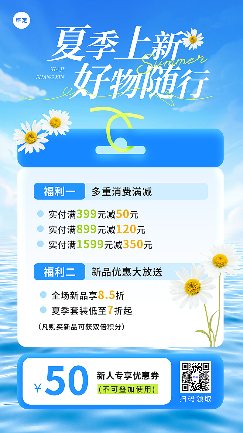 夏季夏日商品零售促销满减活动竖版海报