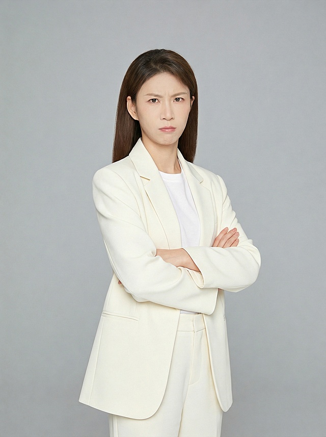 将人物表情调整为略带愤怒，保持画面不失真