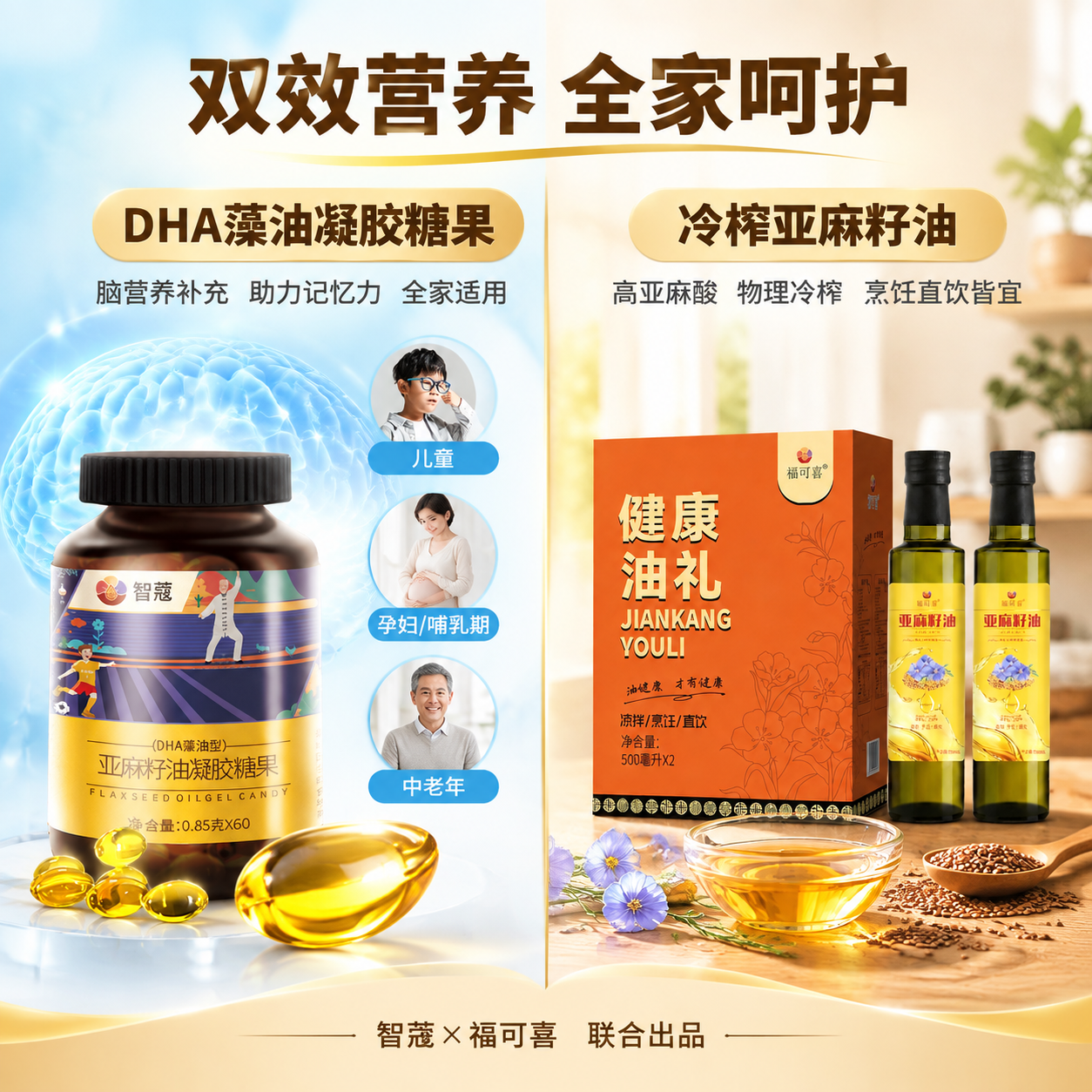 [主图-2] 双效营养卖点图，核心任务是分别展示DHA藻油凝胶… - 图片创意预览