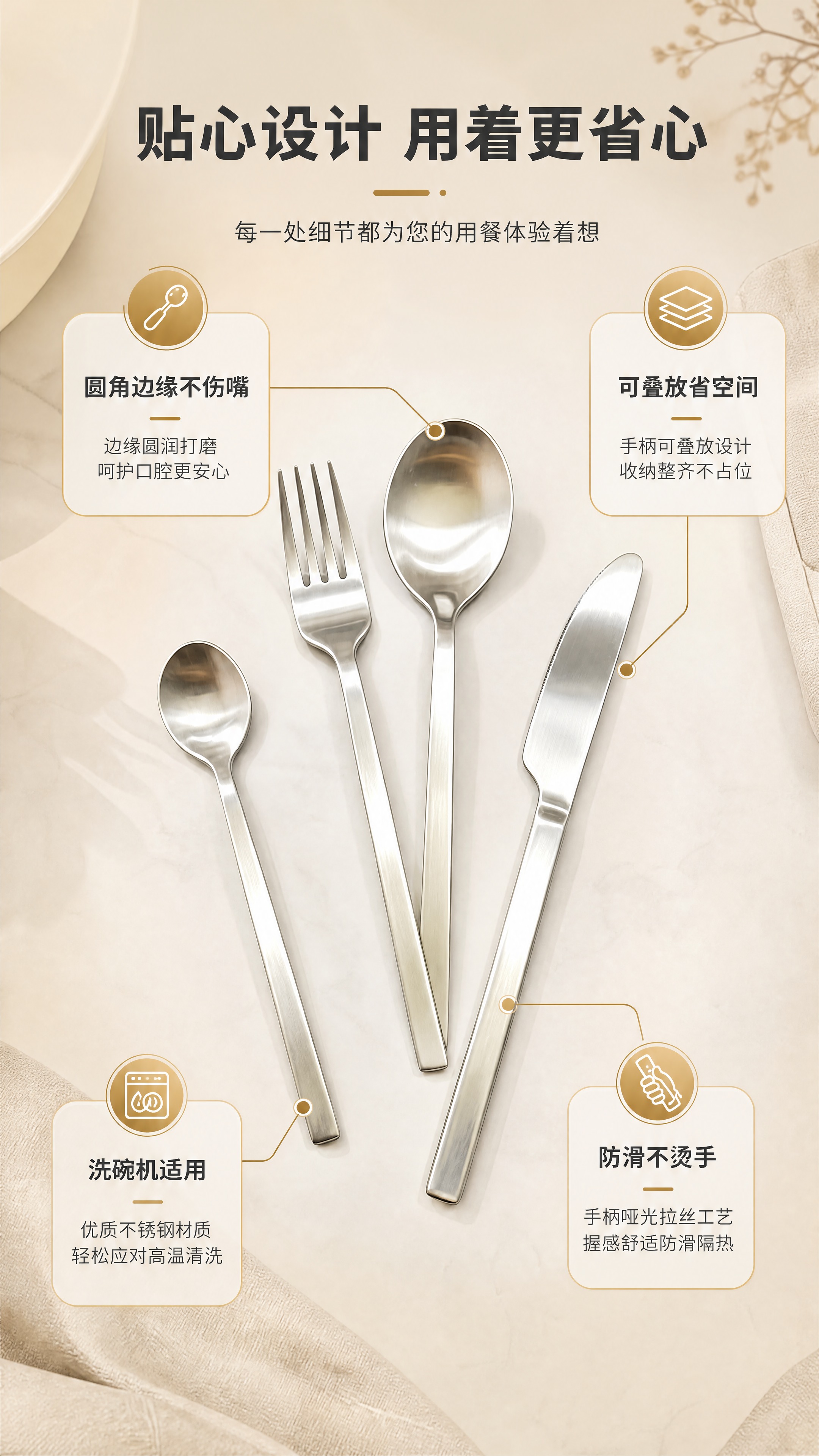 [商品] 使用【图1】不锈钢西餐餐具四件套；保留产品结构、颜色… - 图片创意预览