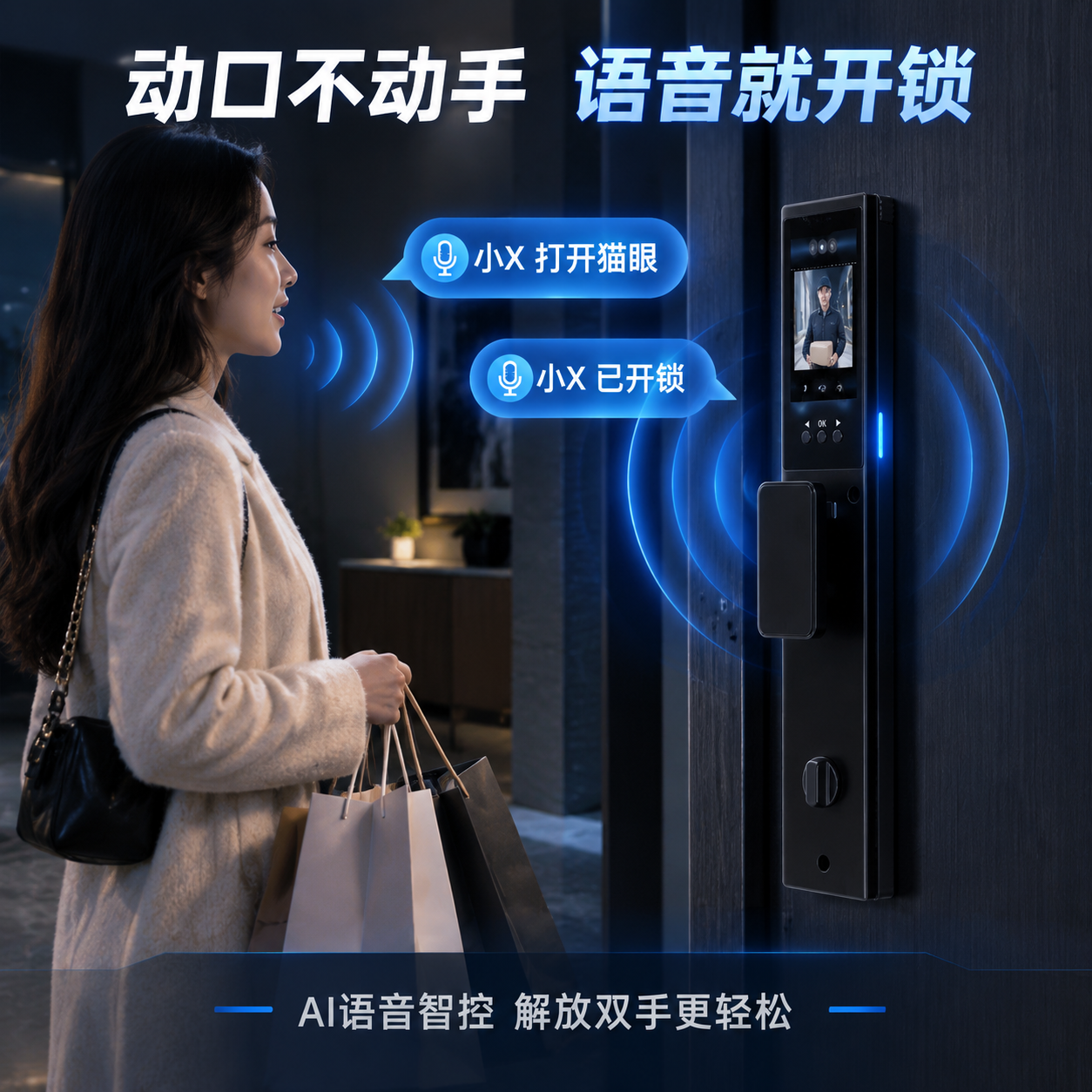 [主图-6] 真实工作状态/AI语音交互：展示AI语音控制门锁… - 图片创意预览