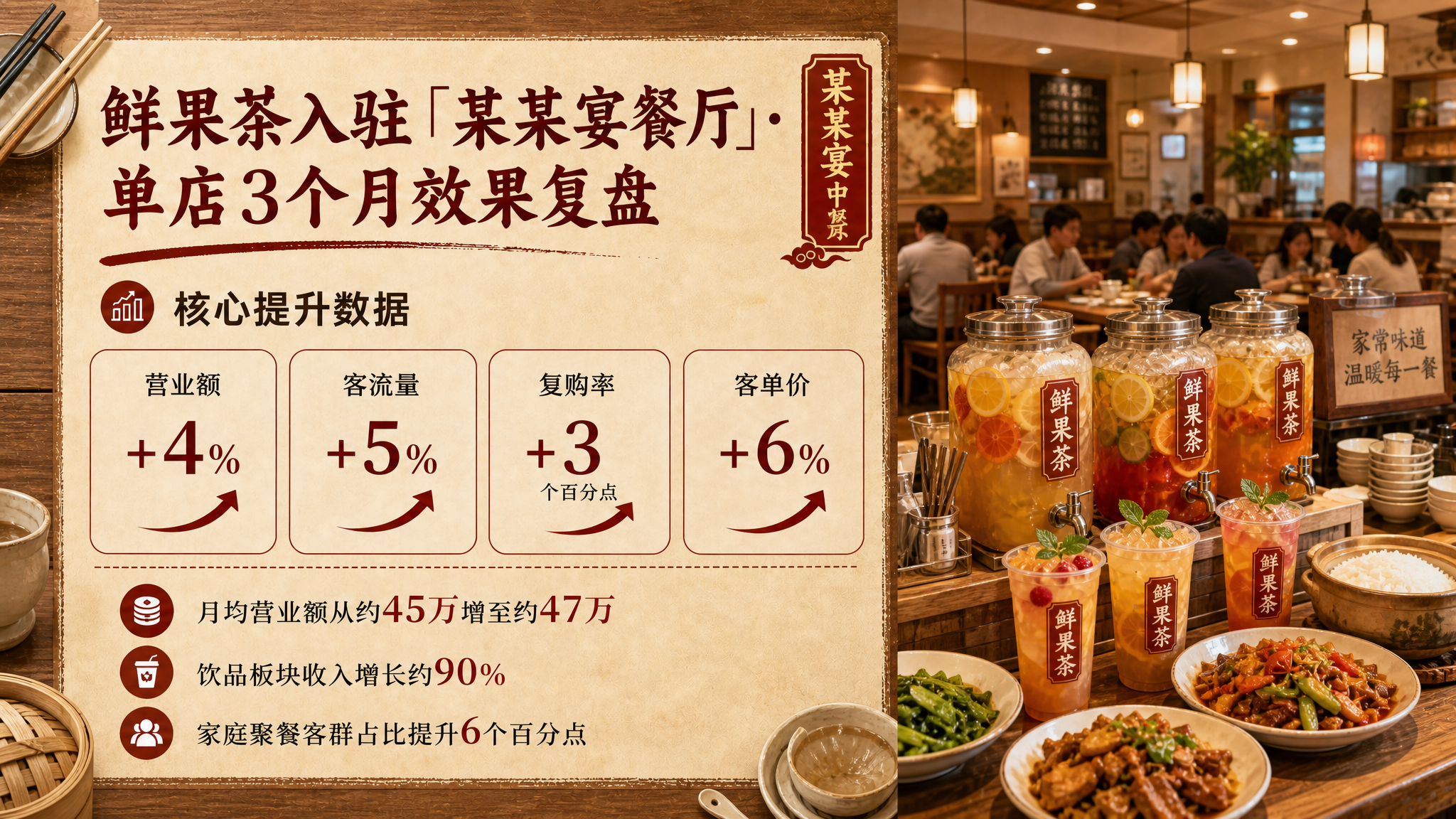 在这张火锅风格PPT基础上，改为家常菜中餐厅场景，品牌改为某某… - 图片创意预览