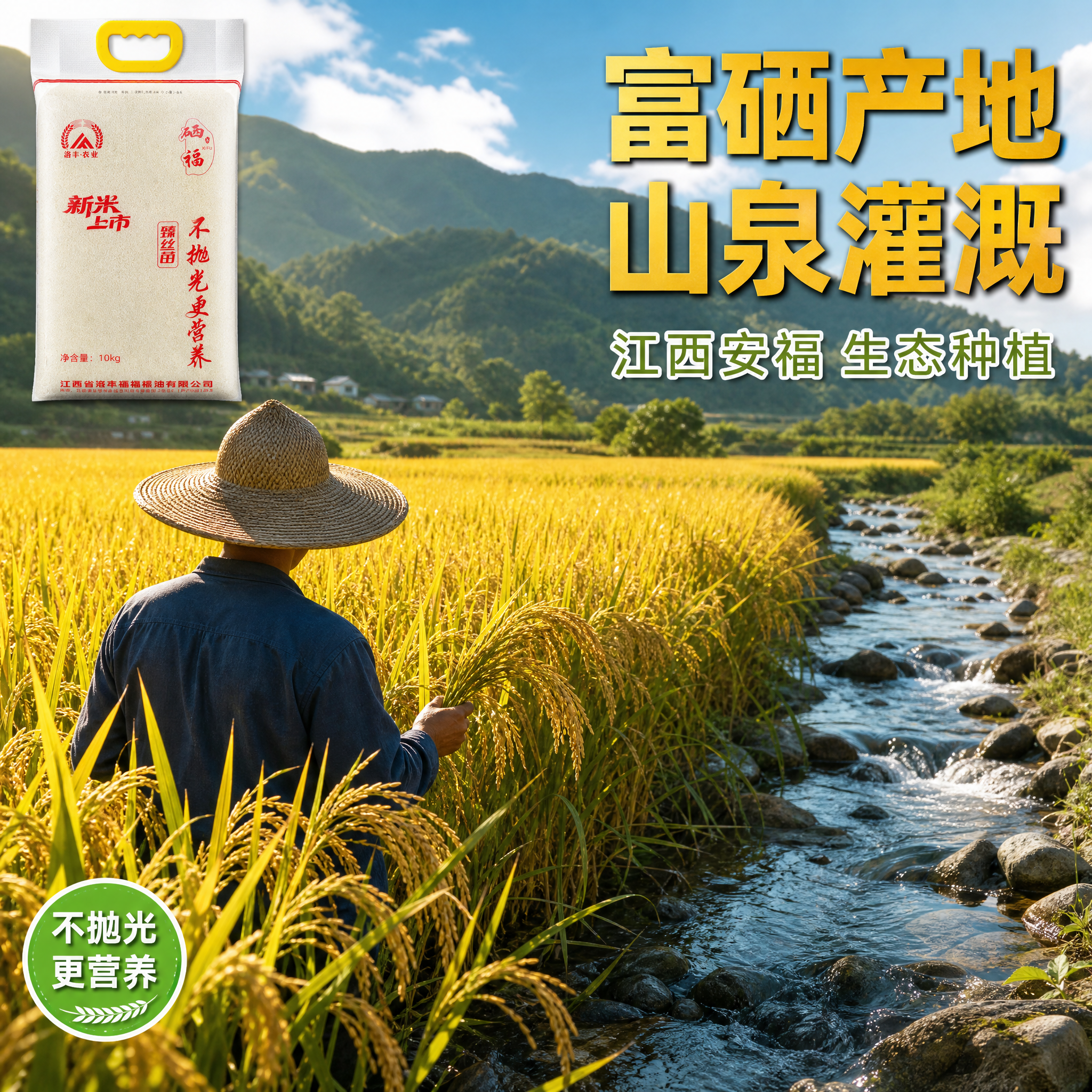 [主图-4] 硒福臻丝苗大米产地场景图（1:1）。 [氛围风格… - 图片创意预览