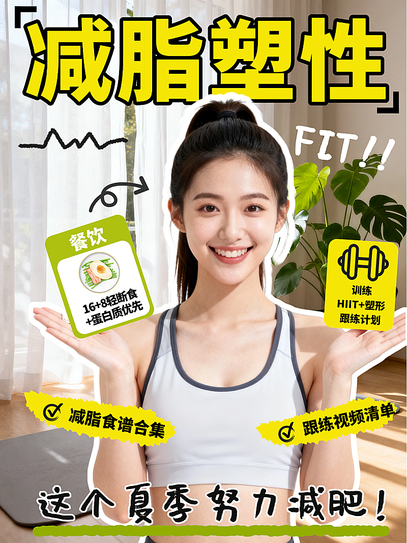 夏季减脂塑型小红书健康科普大字人像小红书封面