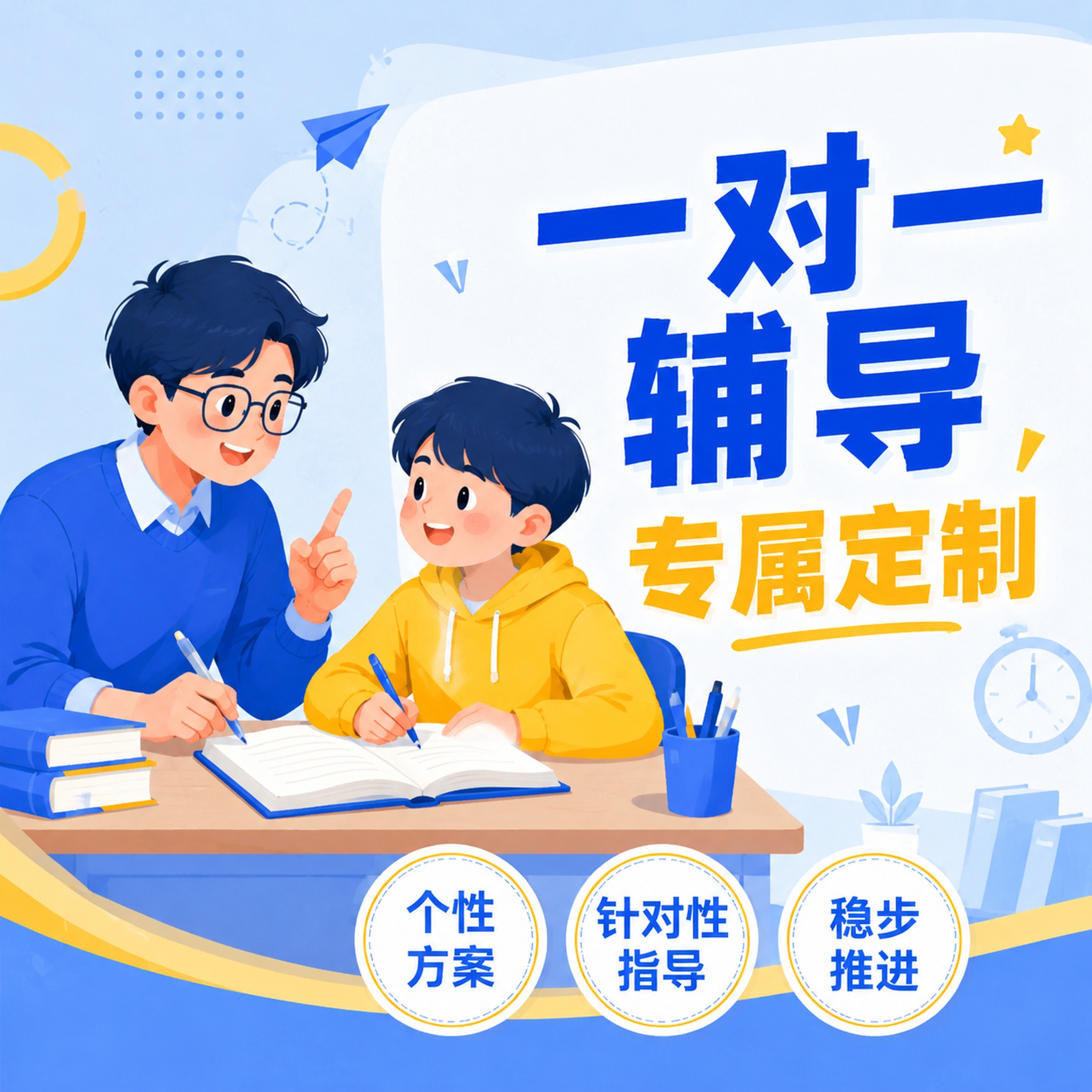[主图-4] 一对一辅导课程宣传图 [氛围风格] 清新明快扁平… - 图片创意预览