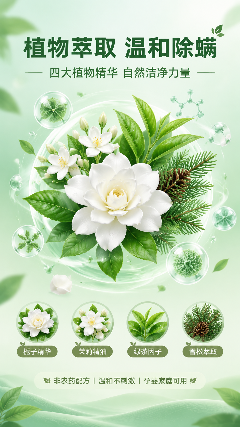 [画面] 目标：植物萃取成分机理页，无产品瓶身，用植物元素和微… - 图片创意预览