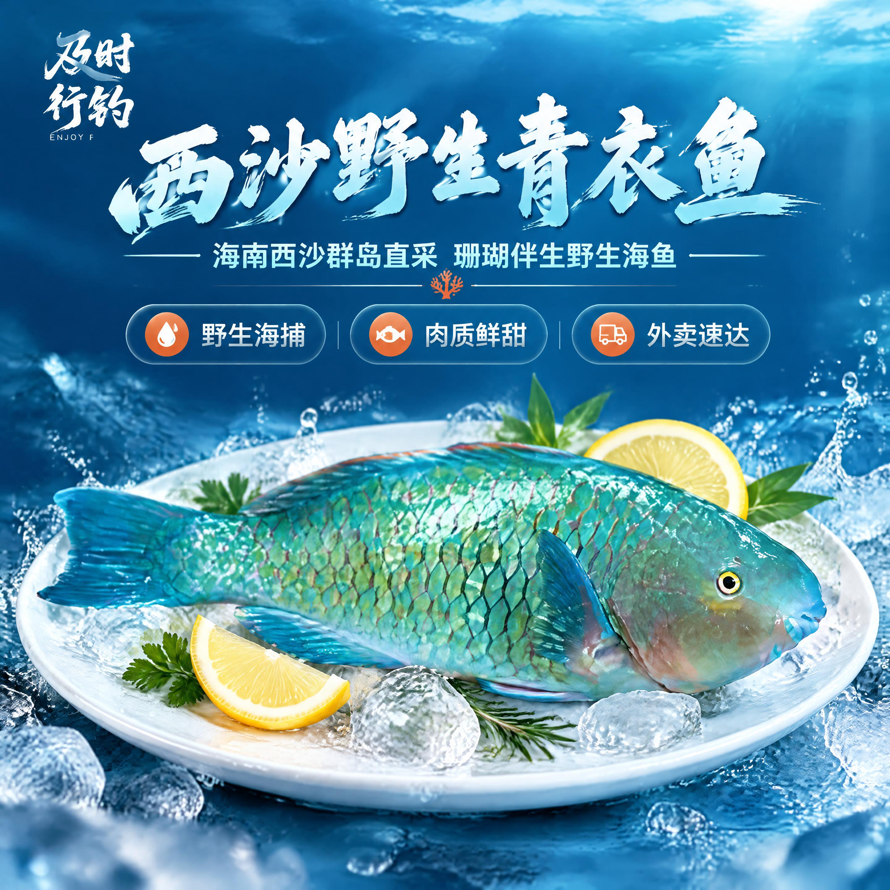 [商品] 使用【图1】青衣鱼产品图；保留鱼身蓝绿色渐变鳞片、整… - 图片创意预览