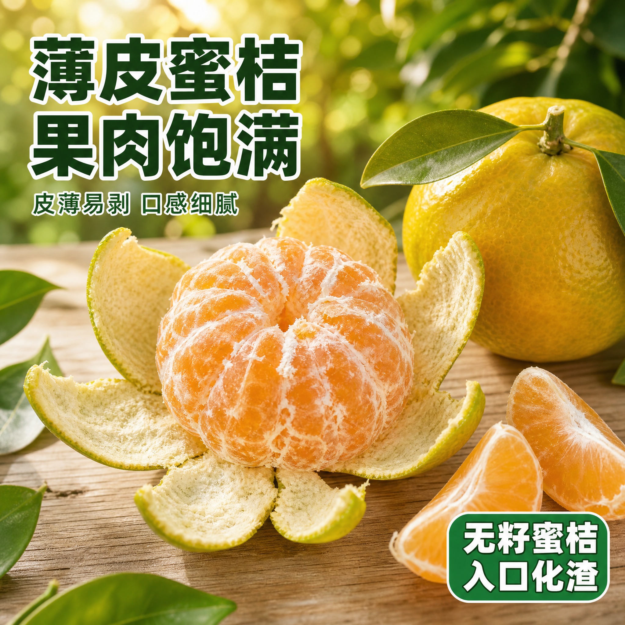 [主图-7] 薄皮展示图，展示蜜桔皮薄易剥的特点。 [统一基调… - 图片创意预览