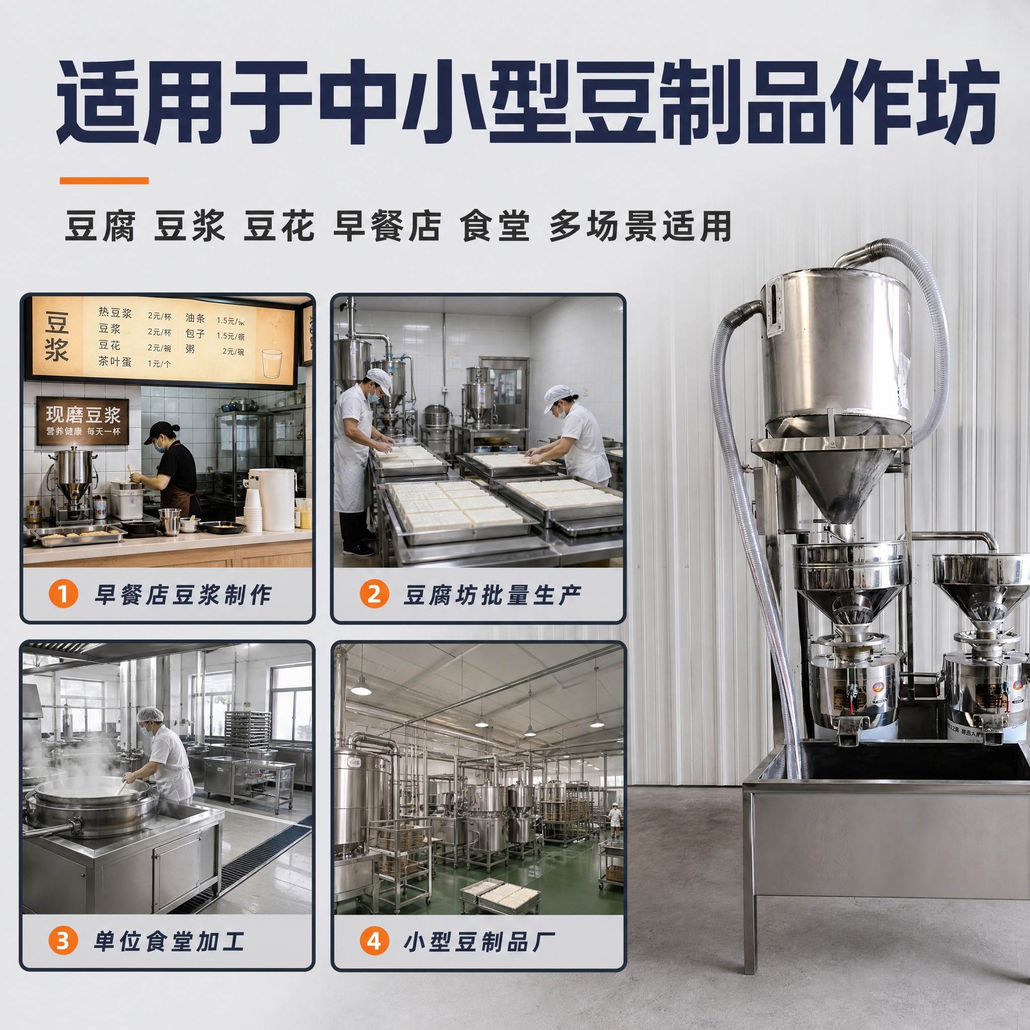 [主图-4] 双磨连体机组适用场景图，展示中小豆制品坊的实际应… - 图片创意预览