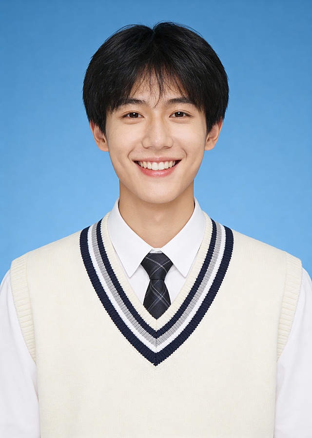 学院风浅马甲条纹领带男生蓝底证件照