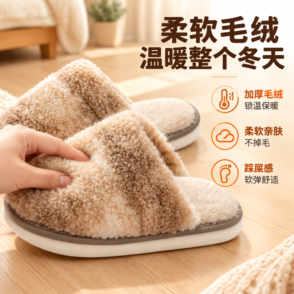 [主图-2] 材质细节卖点图，展示毛绒面料的柔软厚实与保暖性。… - 图片创意预览