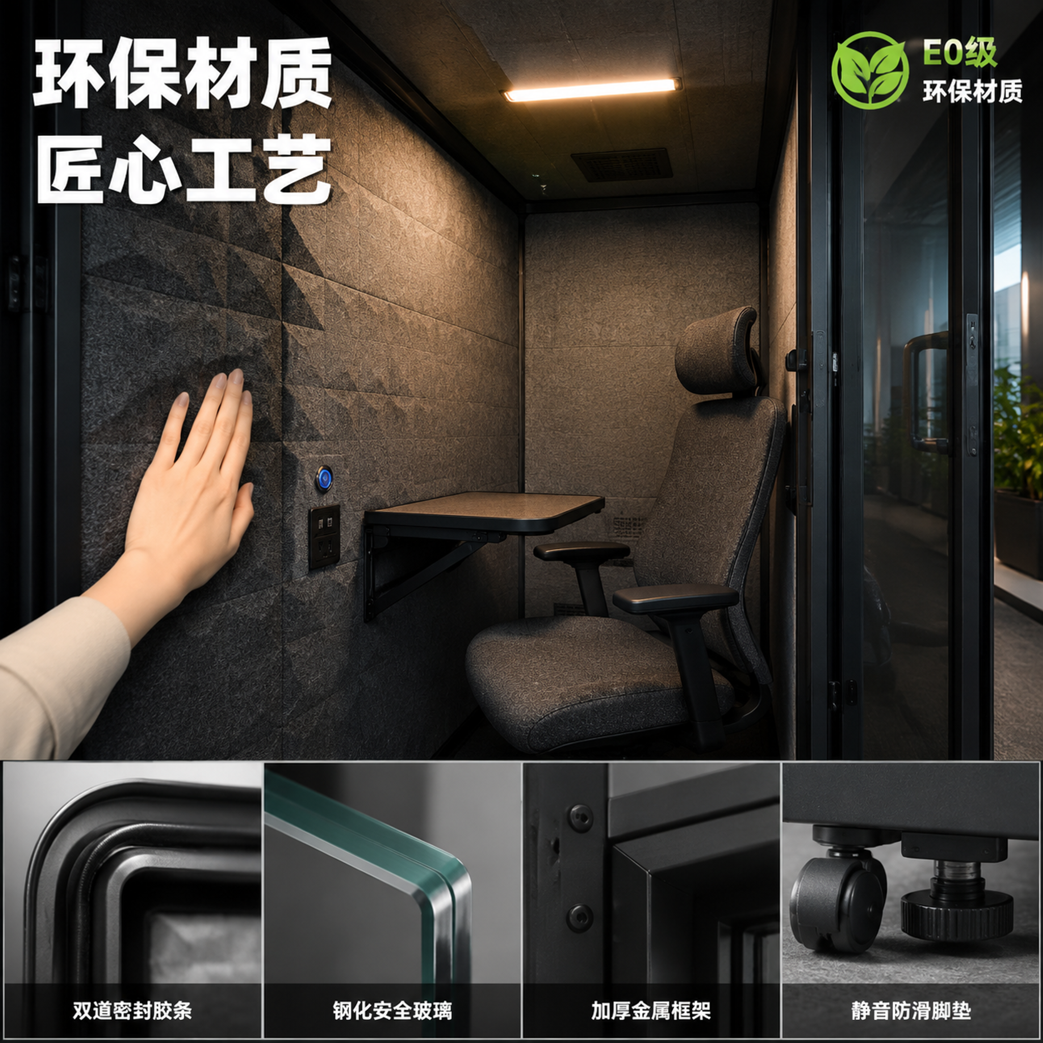 [主图-3] 静音舱材质工艺与内部细节信任图。 [氛围风格]… - 图片创意预览