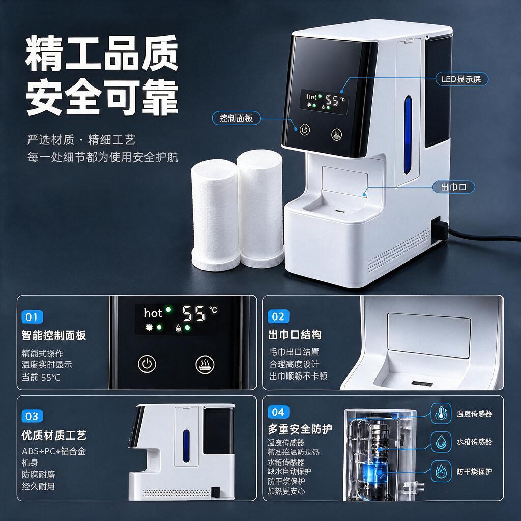 将下方03优质材质工艺模块中的局部侧面特写图，替换为完整的毛巾… - 图片创意预览