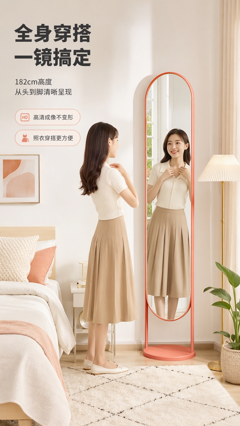 [商品] 使用【图1】粉橙色拱形穿衣镜；保留整体外观、颜色、拱… - 图片创意预览