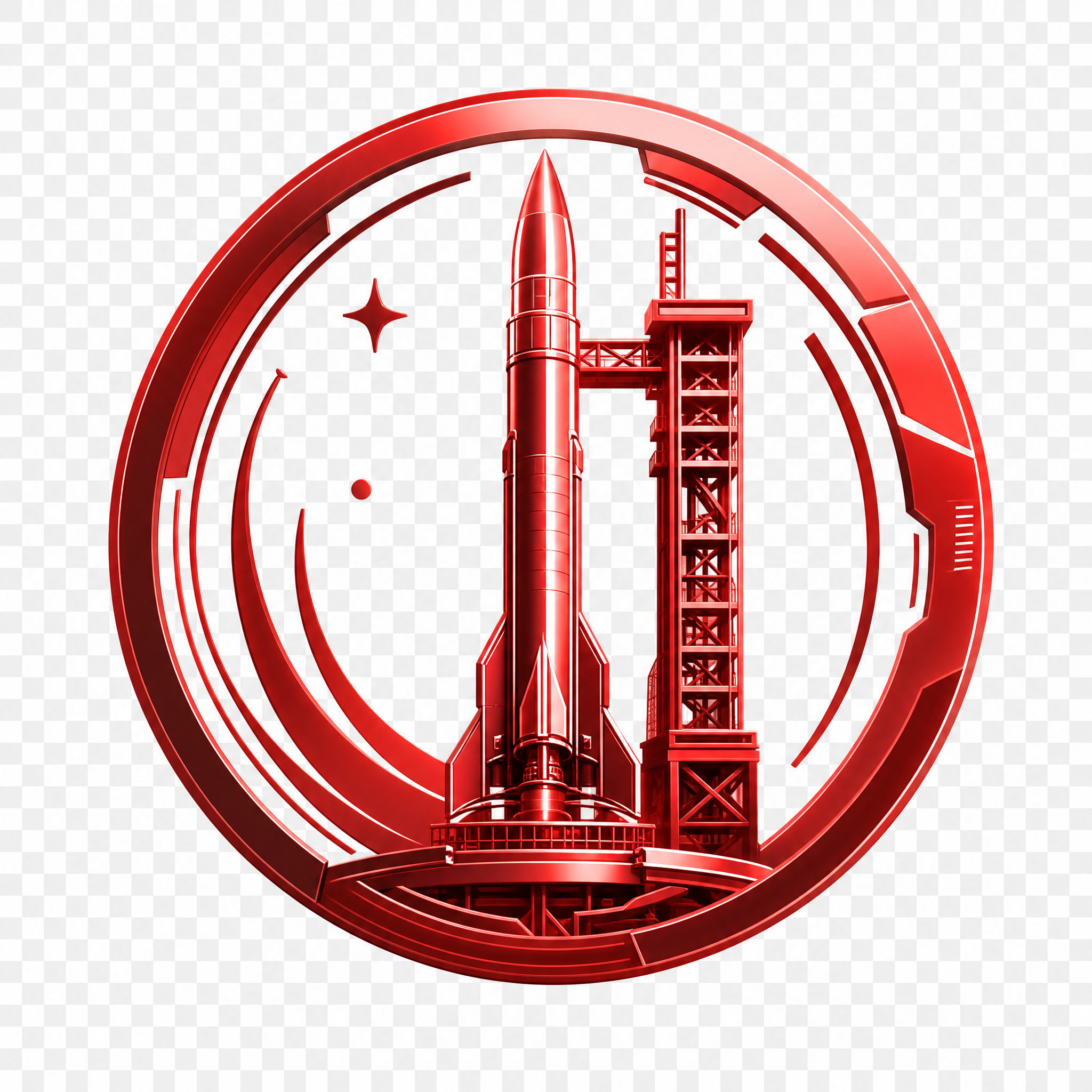 一个融合火箭发射塔架和圆形元素的设计元素，整体以红色和红色渐变… - 图片创意预览